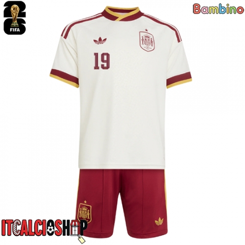 Spagna Lamine Yamal #19 Seconda Maglia Bambino Mondiali 2026 Manica Corta (+ Pantaloni corti)